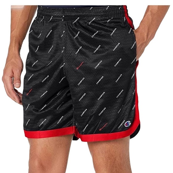 Mens Champion XL 40 - 42 Shorts Logo Black Red Basketball Jersey Mesh Drawstring - Picture 2 of 10